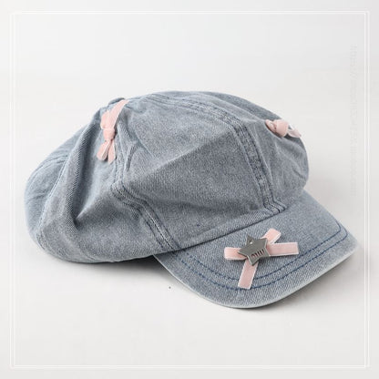 Denim Newsboy Ribbon Cap