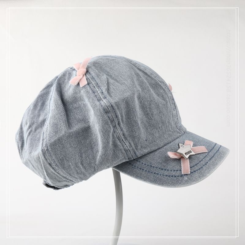 Denim Newsboy Ribbon Cap
