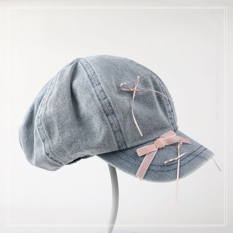 Denim Newsboy Ribbon Cap