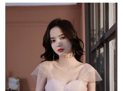 A-Line Strapless Mesh Evening Gown