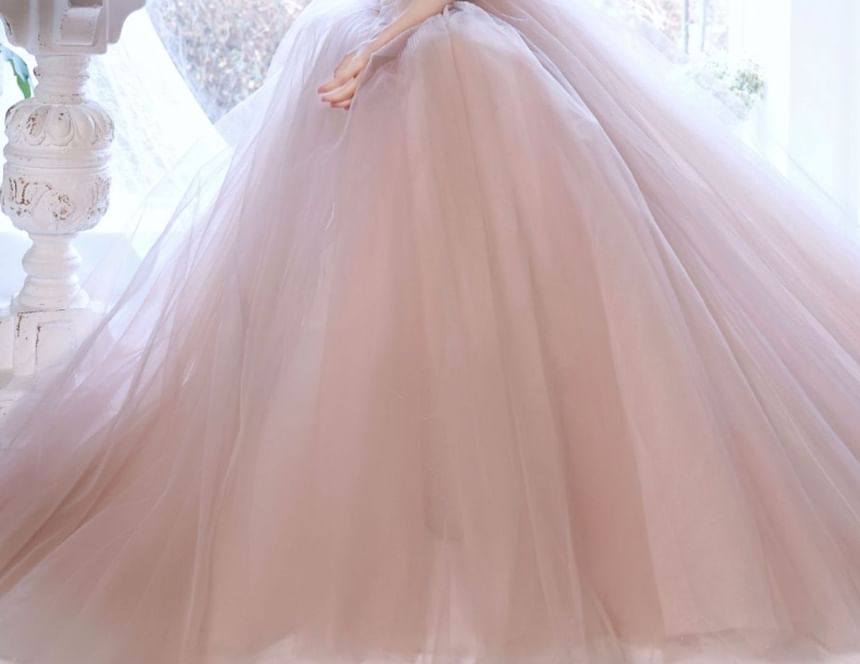 A-Line Strapless Mesh Evening Gown