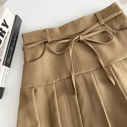 High Rise Plain Pleated Mini A-Line Skirt