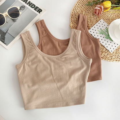 Scoop Neck Plain Crop Tank Top