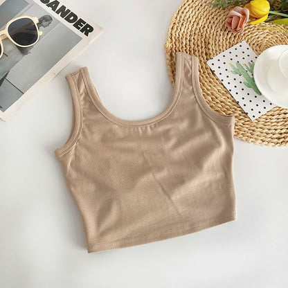 Scoop Neck Plain Crop Tank Top