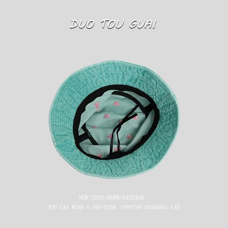 Washed Embroidered Hat Bucket Denim Bow