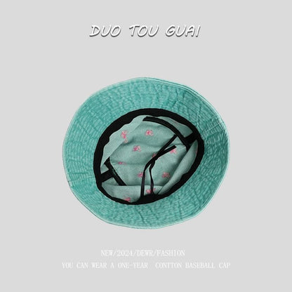 Washed Embroidered Hat Bucket Denim Bow