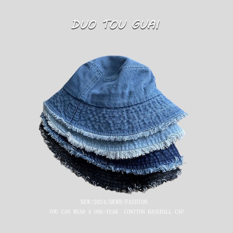 Washed Hat Bucket Frayed Denim