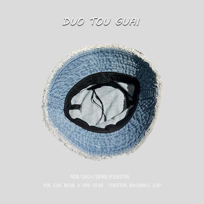 Washed Hat Bucket Frayed Denim