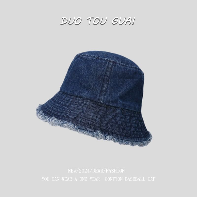 Washed Hat Bucket Frayed Denim