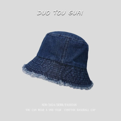 Washed Hat Bucket Frayed Denim