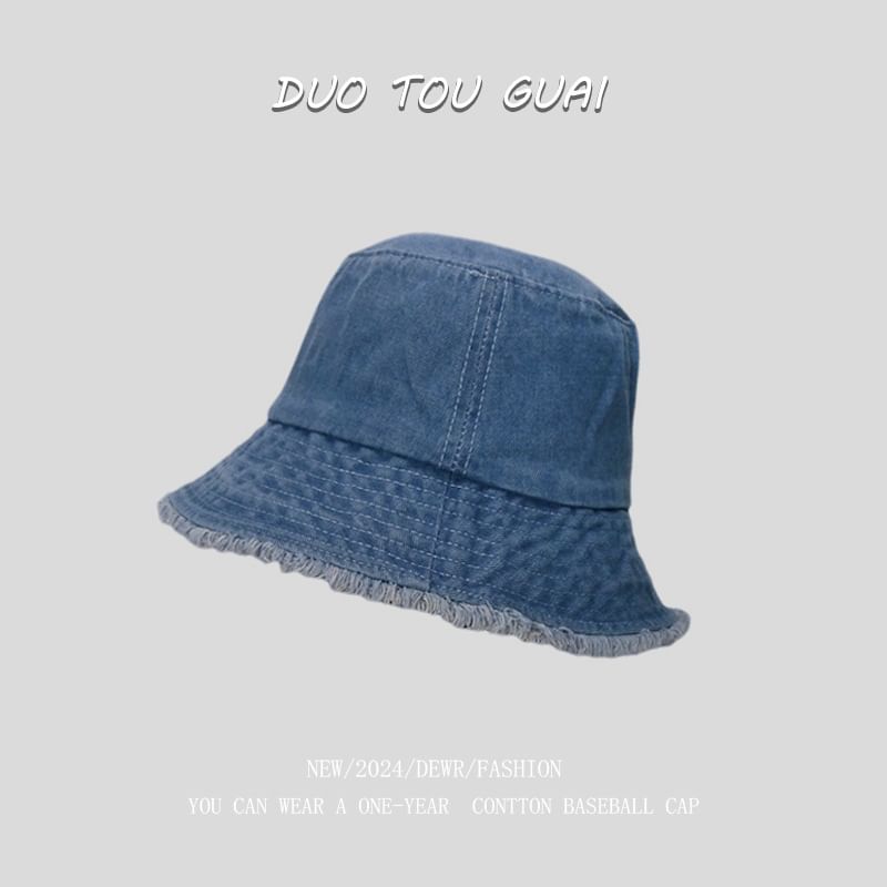 Washed Hat Bucket Frayed Denim