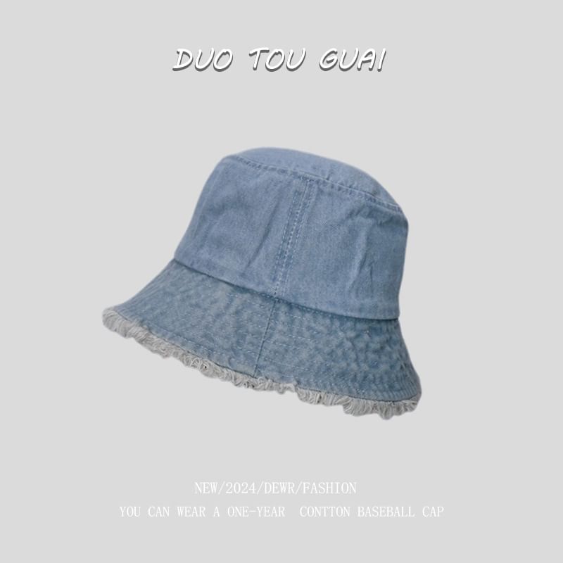 Washed Hat Bucket Frayed Denim