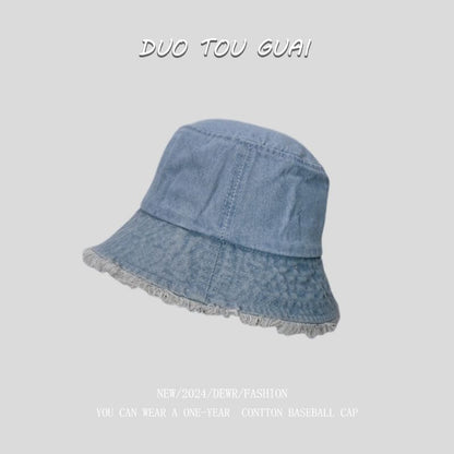 Washed Hat Bucket Frayed Denim