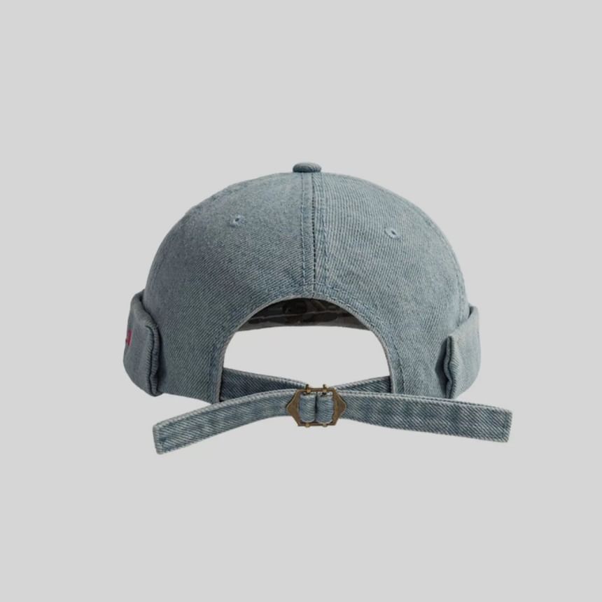Washed Brimless Denim Embroidered Hat Lettering