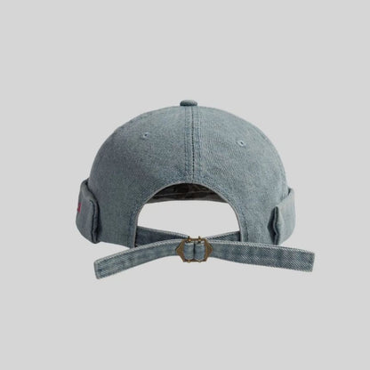 Washed Brimless Denim Embroidered Hat Lettering