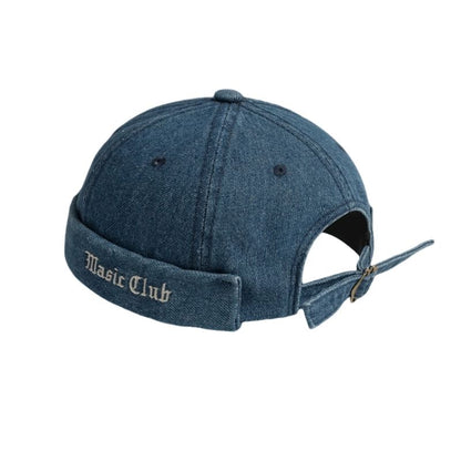 Washed Brimless Denim Embroidered Hat Lettering