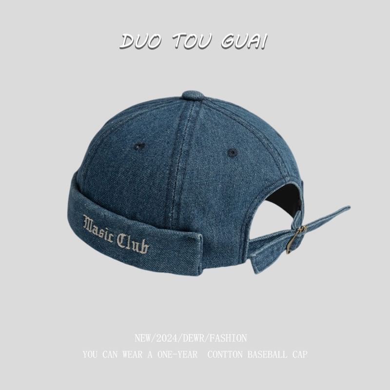 Washed Brimless Denim Embroidered Hat Lettering