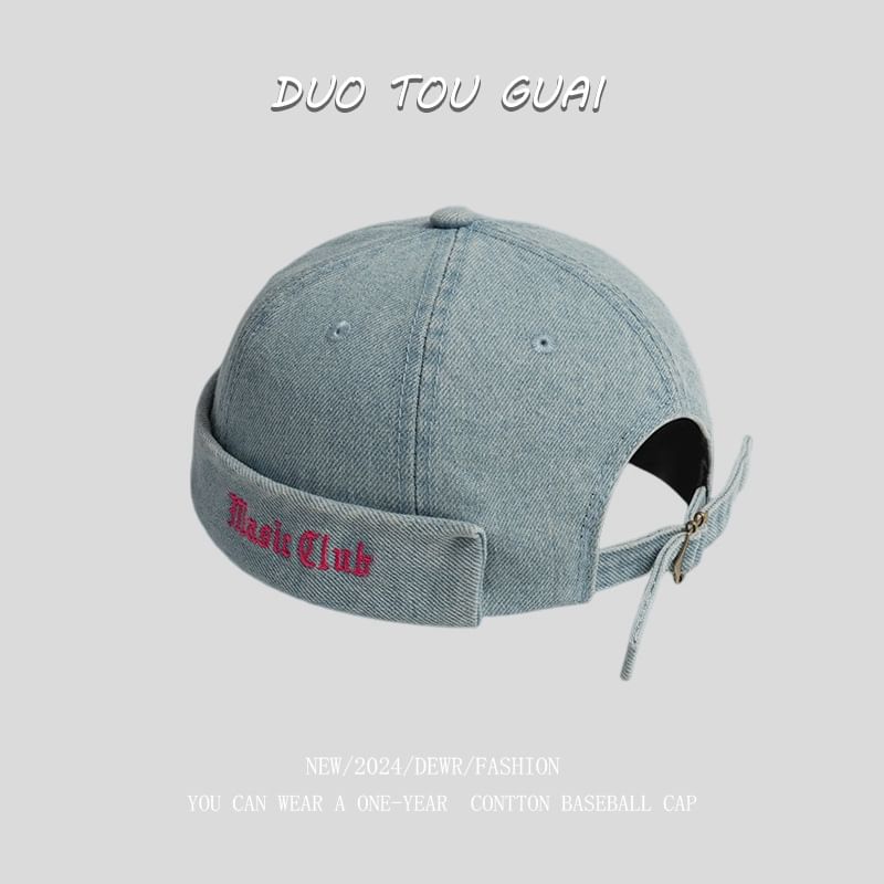 Washed Brimless Denim Embroidered Hat Lettering