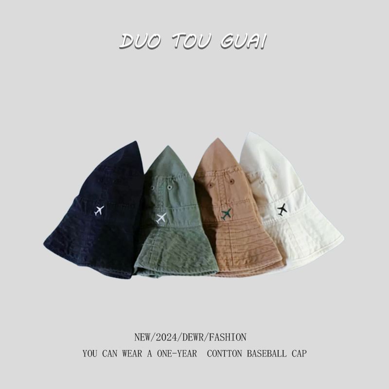 Plane Bucket Embroidered Hat