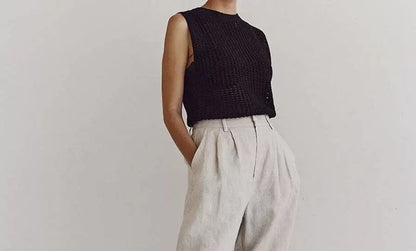 Plain Neck Round Top Knit Sleeveless