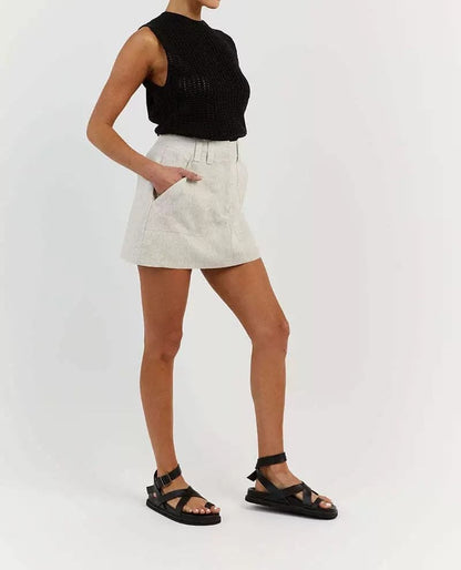 Plain Neck Round Top Knit Sleeveless