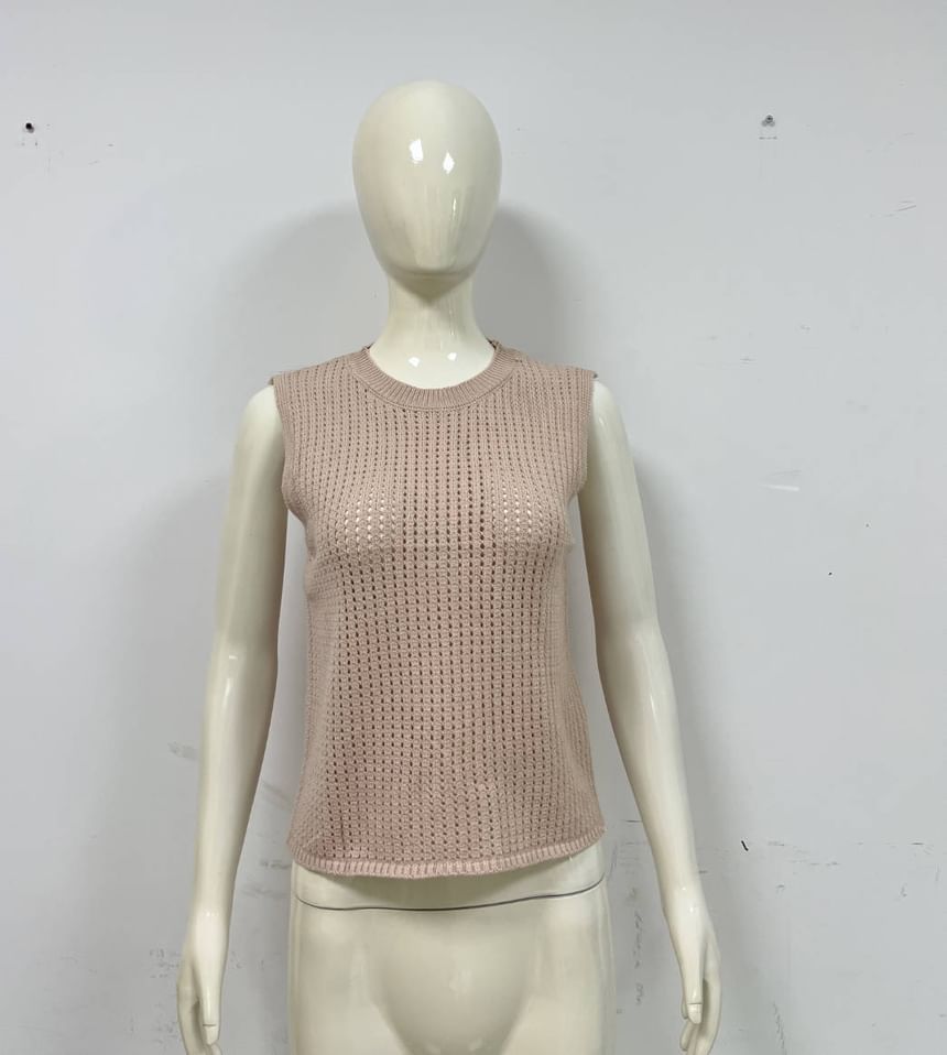 Plain Neck Round Top Knit Sleeveless