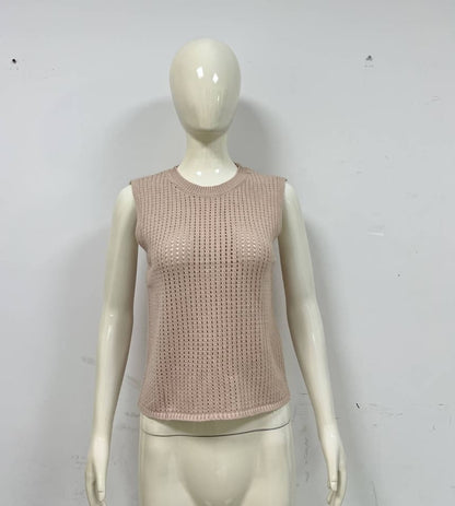 Plain Knit Neck Sleeveless Top Round
