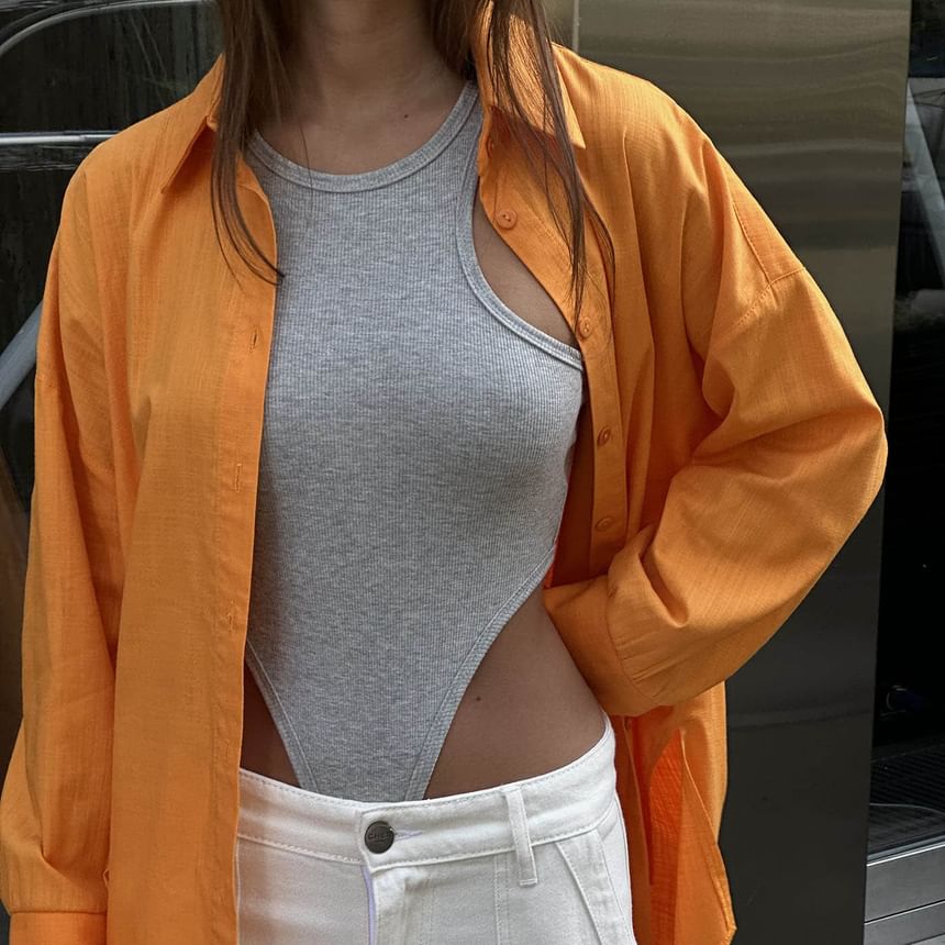 Sleeveless Neck Plain Crew Bodysuit Top