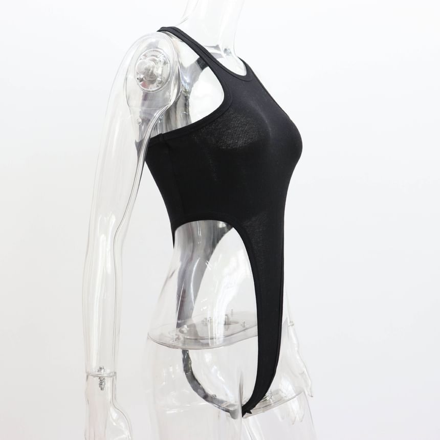 Sleeveless Neck Plain Crew Bodysuit Top