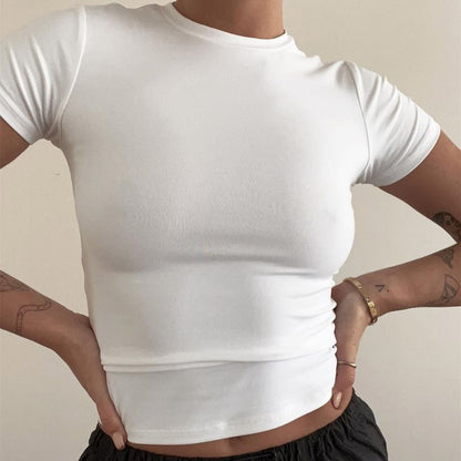 Neck Plain T-Shirt Short-Sleeve Round