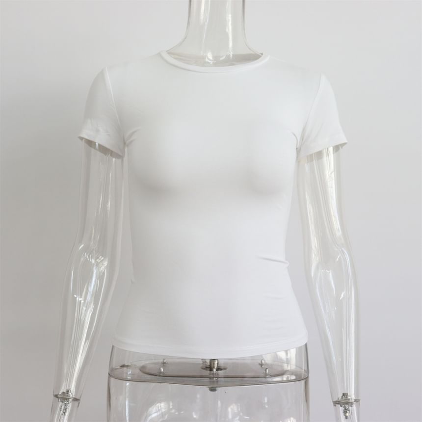 Neck Plain T-Shirt Short-Sleeve Round