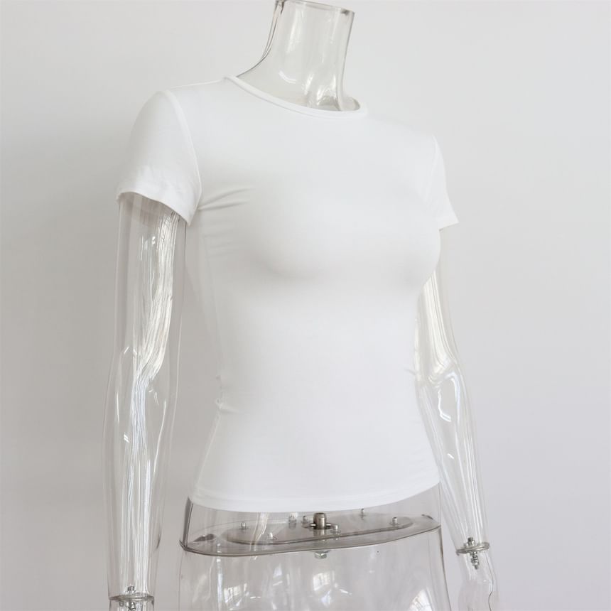 Neck Plain T-Shirt Short-Sleeve Round