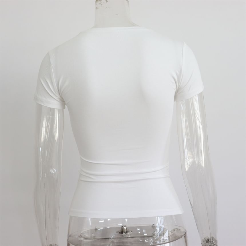 Neck Plain T-Shirt Short-Sleeve Round