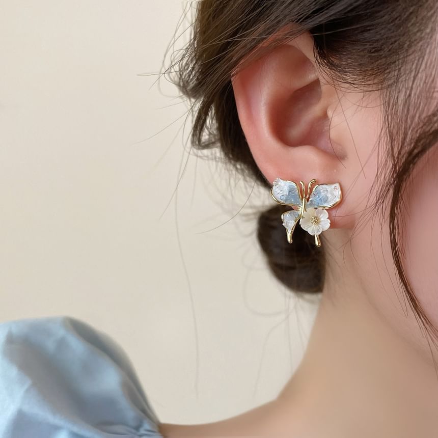 Butterfly Floral Faux Crystal Alloy Stud Earring