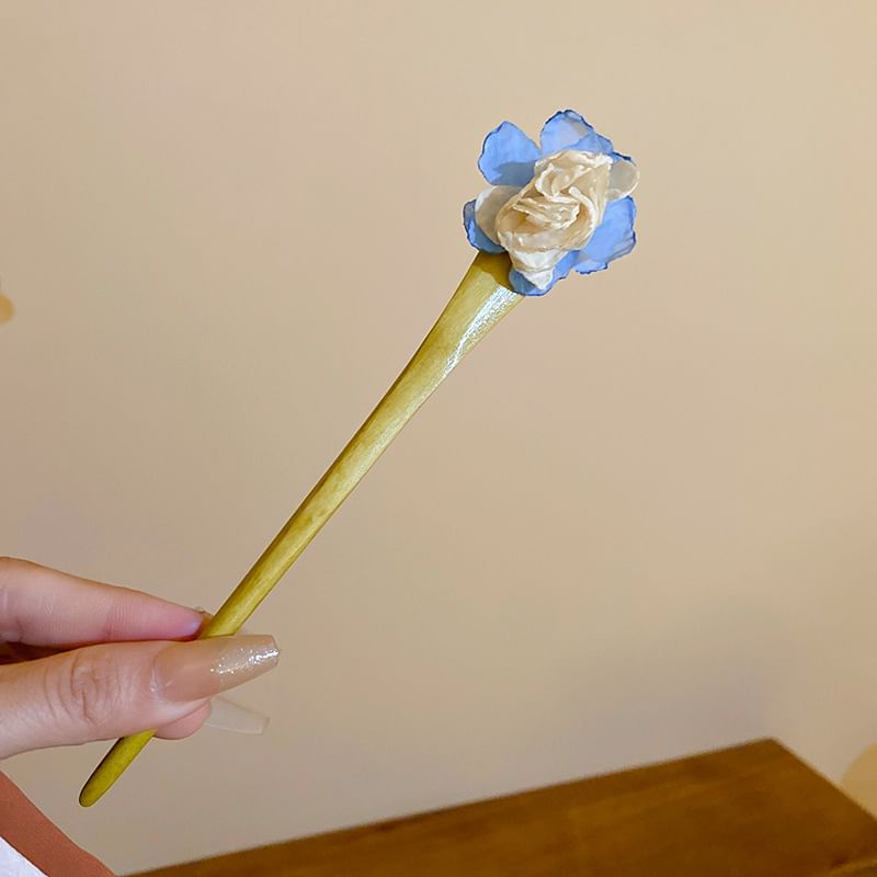 Floral Fabric Wooden Hair Stick