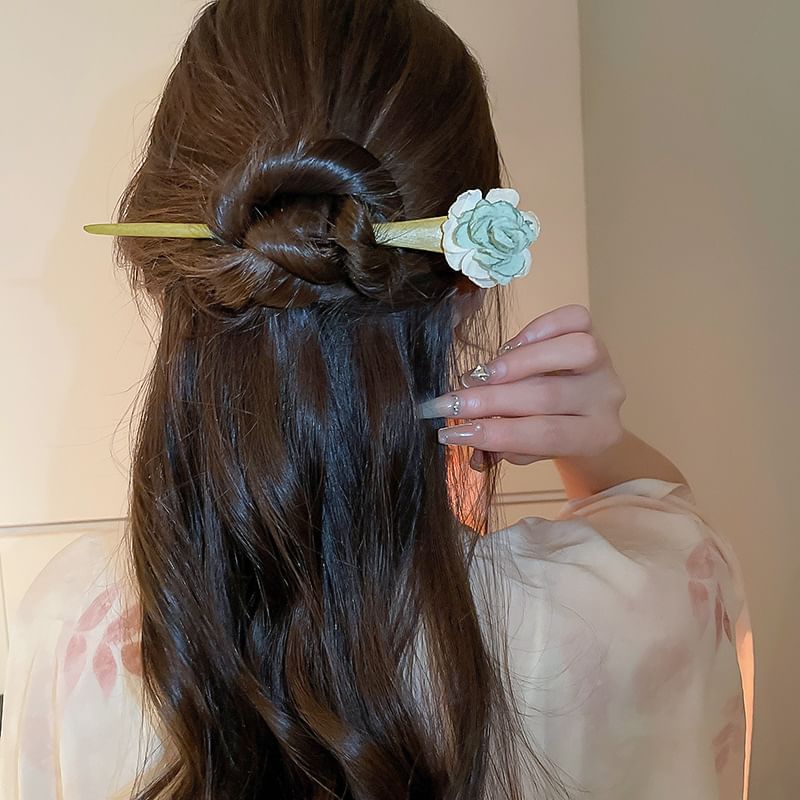 Floral Fabric Wooden Hair Stick