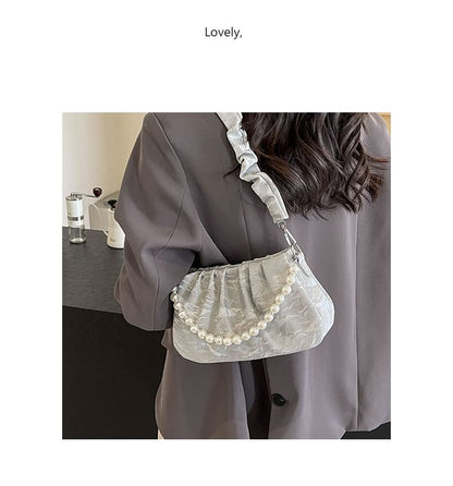 Ruched Faux Pearl Shoulder Bag