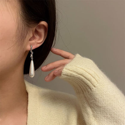 Faux Earring Dangle Pearl Alloy