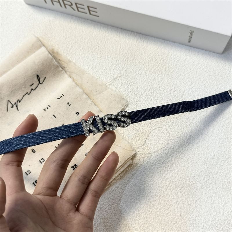 Designs) Choker Denim (Various Rhinestone Lettering