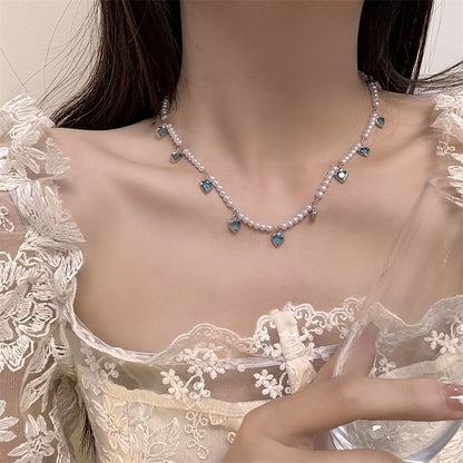 Heart Fringed Faux Choker Pearl