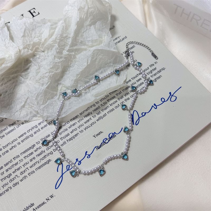 Heart Fringed Faux Choker Pearl