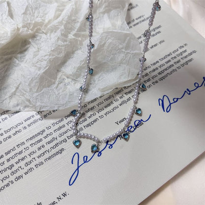 Heart Fringed Faux Choker Pearl