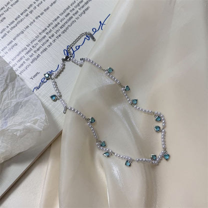 Heart Fringed Faux Choker Pearl