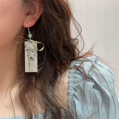 Bamboo Drop Acrylic Ribbon Earring