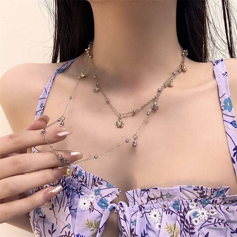 / Choker Heart Pendant Floral Alloy