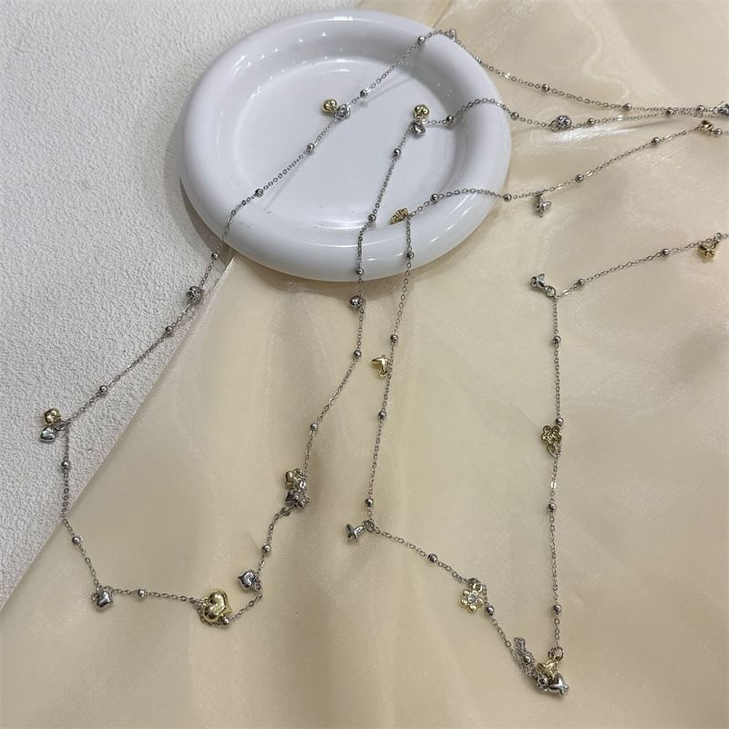 / Choker Heart Pendant Floral Alloy