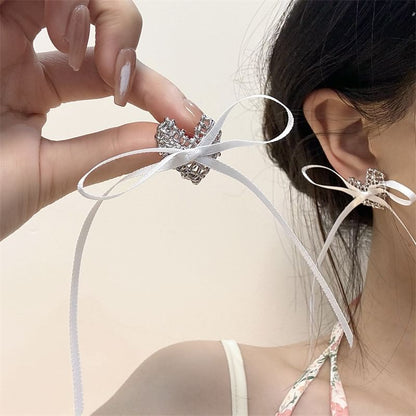 Stud Heart Alloy Ribbon Earring