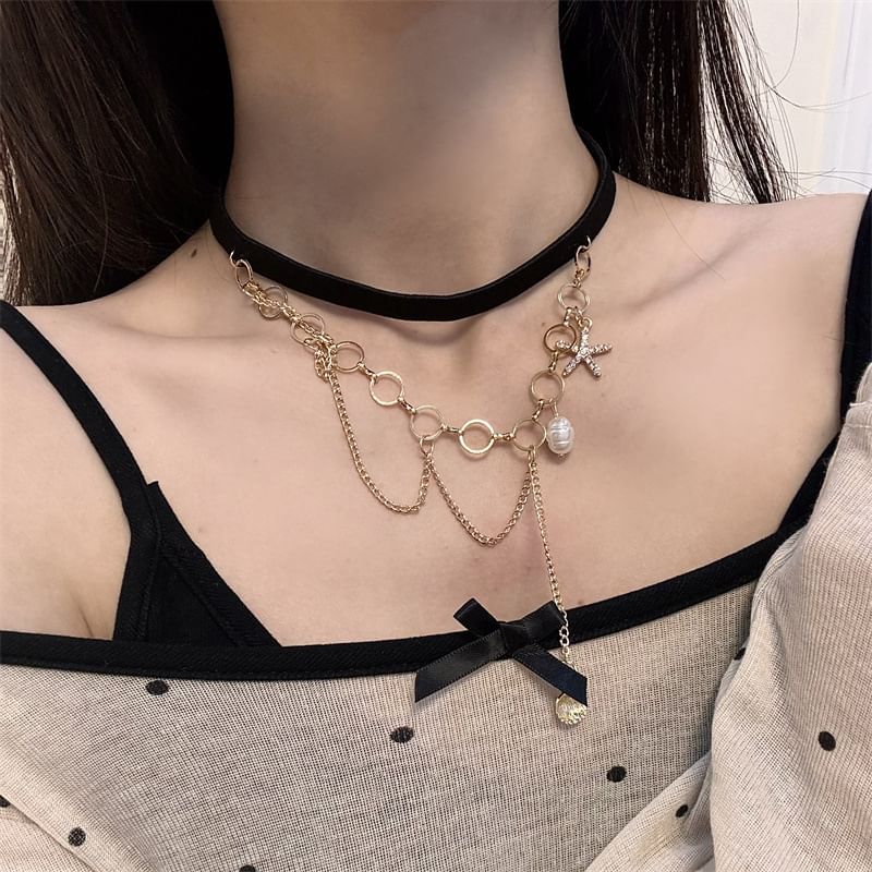 Chain Thigh Faux Pearl Starfish Layered Shell