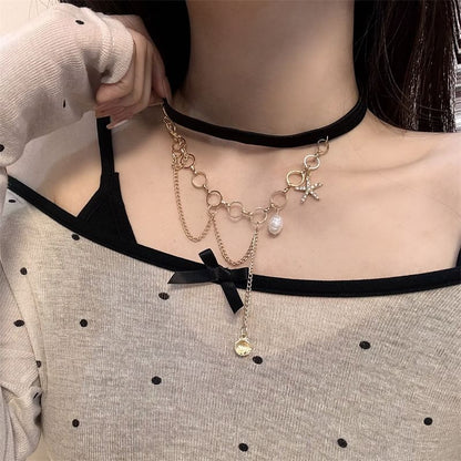 Chain Thigh Faux Pearl Starfish Layered Shell