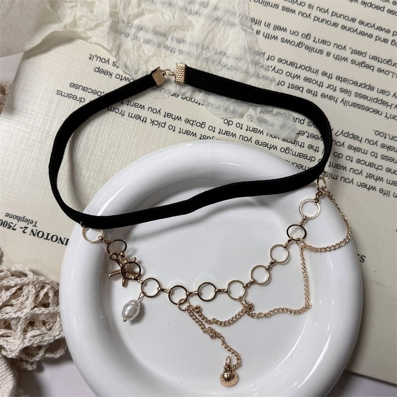 Chain Thigh Faux Pearl Starfish Layered Shell